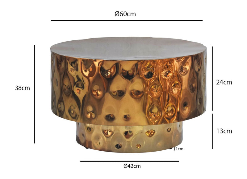 Couchtisch Trommelform 60 cm Gold aus Aluminium, Handmade