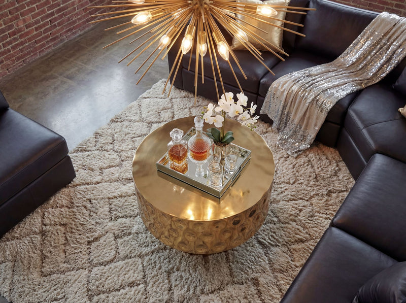 Couchtisch Trommelform 60 cm Gold aus Aluminium, Handmade