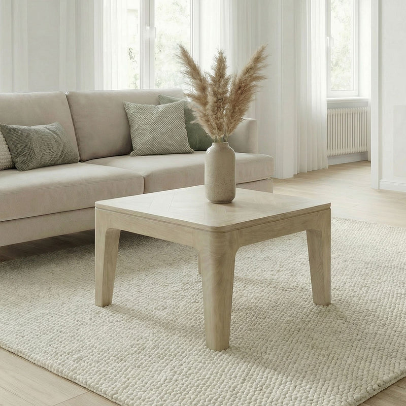 Couchtisch Mango Massivholz White Wash, quadratisch 60x60 cm Unikat