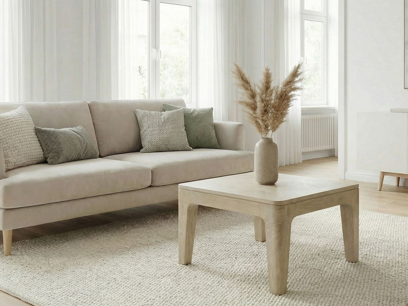 Couchtisch Mango Massivholz White Wash, quadratisch 60x60 cm Unikat