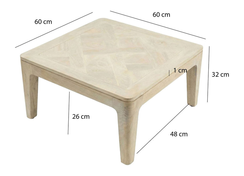 Couchtisch Mango Massivholz White Wash, quadratisch 60x60 cm Unikat