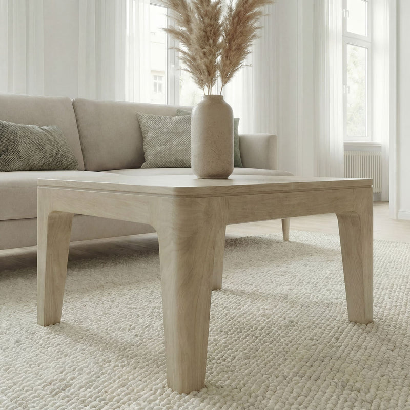 Couchtisch Mango Massivholz White Wash, quadratisch 60x60 cm Unikat