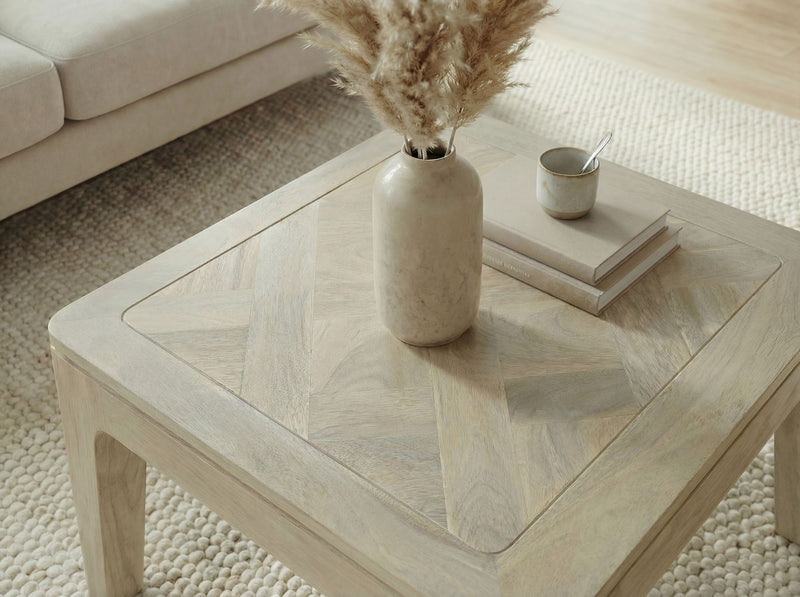 Couchtisch Mango Massivholz White Wash, quadratisch 60x60 cm Unikat