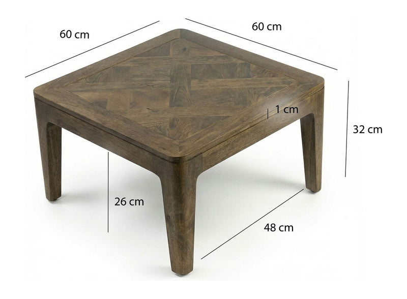 Couchtisch Mango Massivholz 60x60 cm Walnuss-Finish, Wohnling