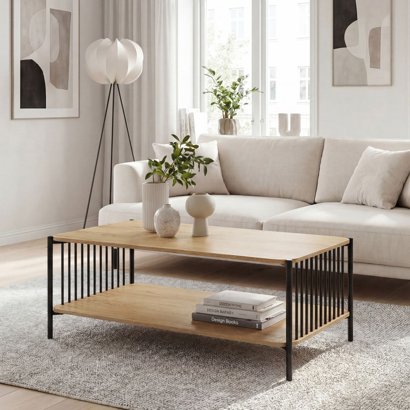 Couchtisch Eiche-Optik 110x60 cm mit Stauraum im Industrial-Design