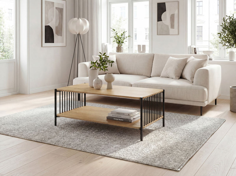 Couchtisch Eiche-Optik 110x60 cm mit Stauraum im Industrial-Design