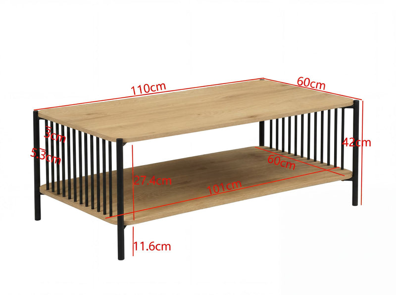 Couchtisch Eiche-Optik 110x60 cm mit Stauraum im Industrial-Design