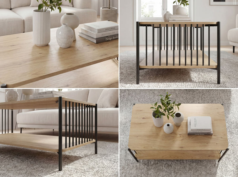 Couchtisch Eiche-Optik 110x60 cm mit Stauraum im Industrial-Design