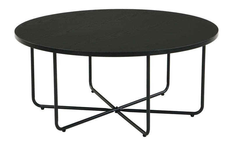Couchtisch Rund 80 cm Schwarz mit Eiche-Optik und Metallgestell