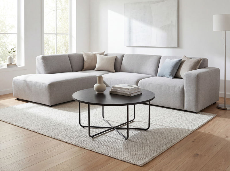 Couchtisch Rund 80 cm Schwarz mit Eiche-Optik und Metallgestell