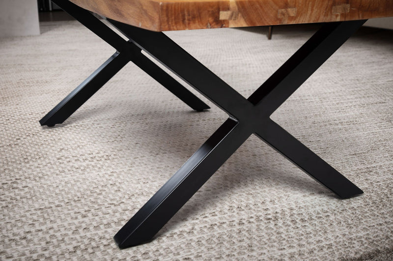 Couchtisch Akazie Massivholz 120x60 cm mit Baumkante, X-Gestell
