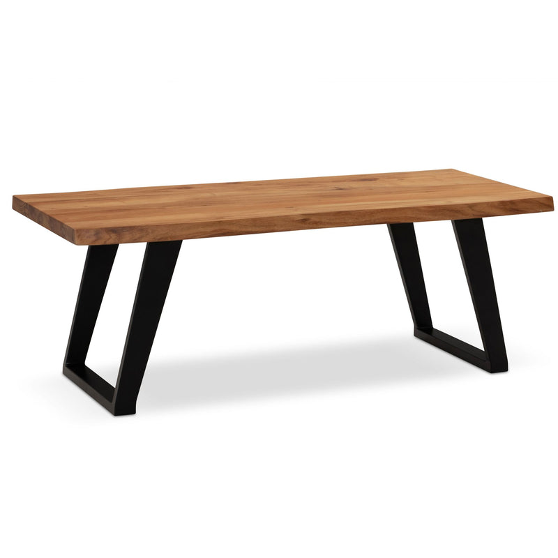 Couchtisch Akazie Massivholz mit Baumkante und Metallgestell