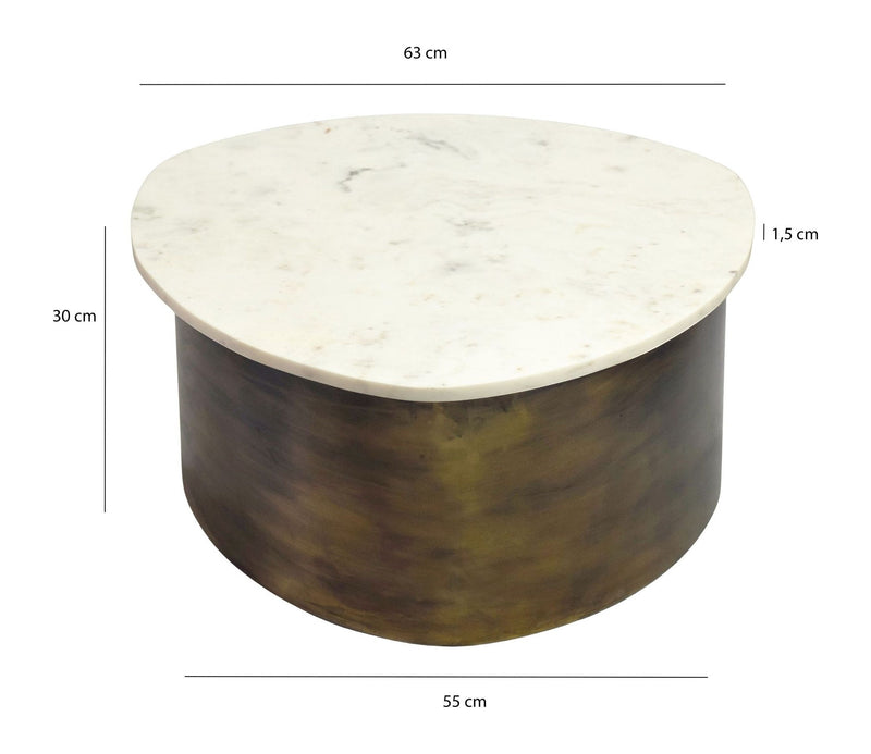 Couchtisch Gold 63 cm mit weißer Marmorplatte und Aluminiumgestell
