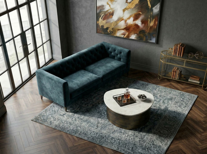 Couchtisch Gold 63 cm mit weißer Marmorplatte und Aluminiumgestell