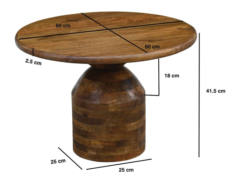 Couchtisch Mango Massivholz rund, 60 cm mit Säulenfuß, Wohnzimmer