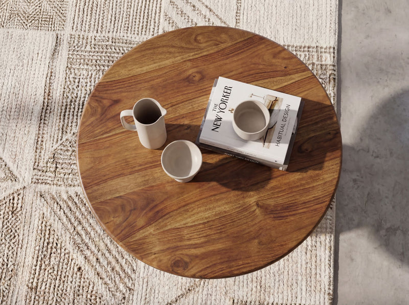 Couchtisch Mango Massivholz rund, 60 cm mit Säulenfuß, Wohnzimmer