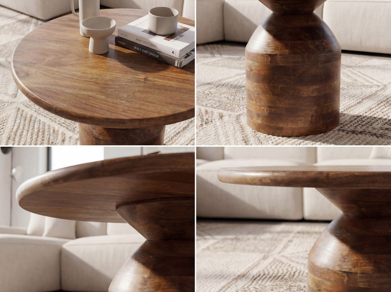 Couchtisch Mango Massivholz rund, 60 cm mit Säulenfuß, Wohnzimmer