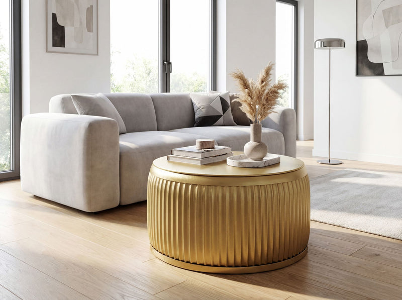 Couchtisch Rund Gold 60 cm mit Stauraum – Metall-Beistelltisch