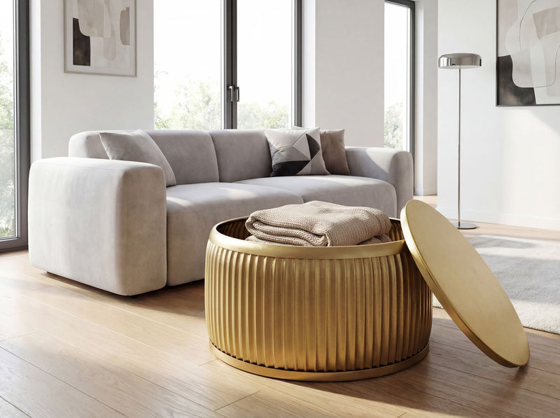 Couchtisch Rund Gold 60 cm mit Stauraum – Metall-Beistelltisch