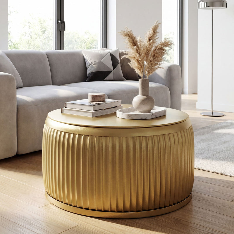 Couchtisch Rund Gold 60 cm mit Stauraum – Metall-Beistelltisch