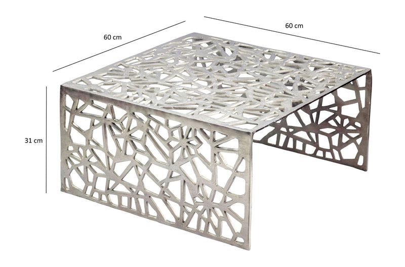 Couchtisch Aluminium Silber 60x60 cm mit Astmuster im Handmade-Design