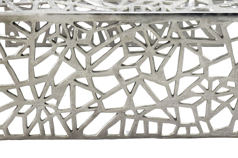 Couchtisch Aluminium Silber 60x60 cm mit Astmuster im Handmade-Design