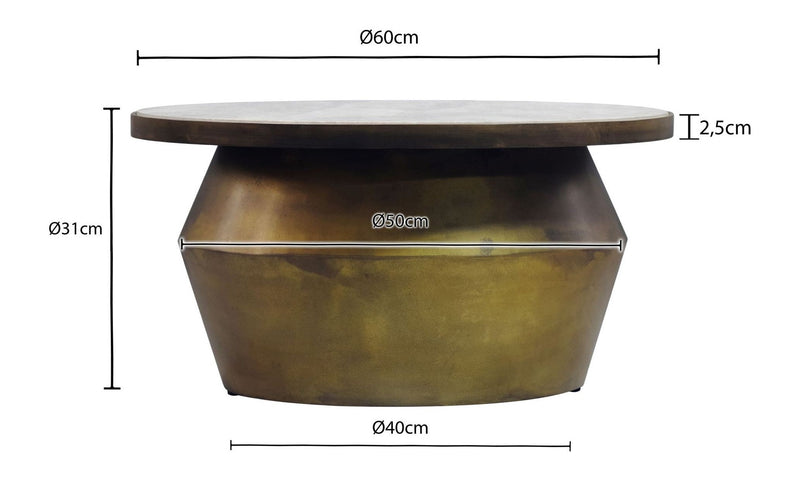 Couchtisch Wohnling rund 60 cm, Marmor-Tischplatte mit Eisengestell