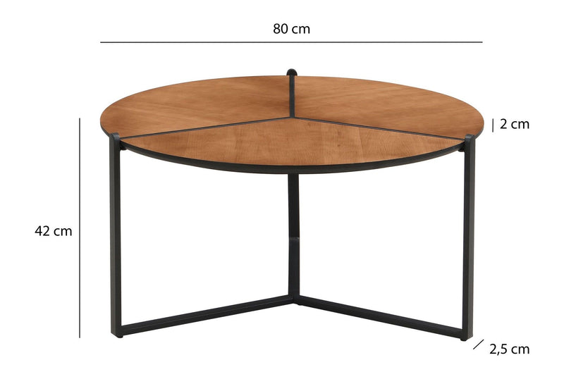 Couchtisch 80cm Dreibein-Gestell aus Metall, Holzoptik Wohnling