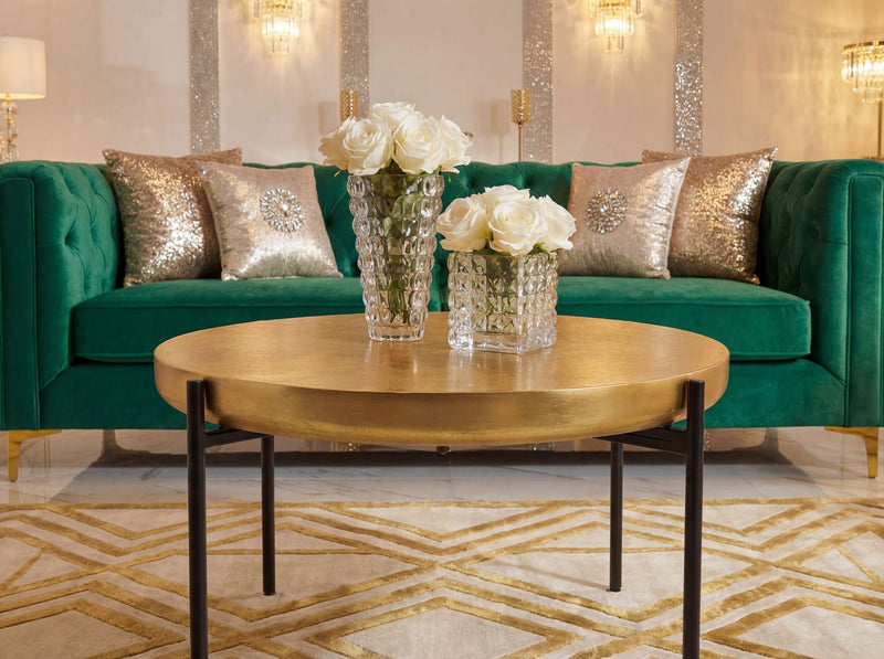 Couchtisch Rund Gold aus Aluminium - Orientalischer Wohnzimmertisch