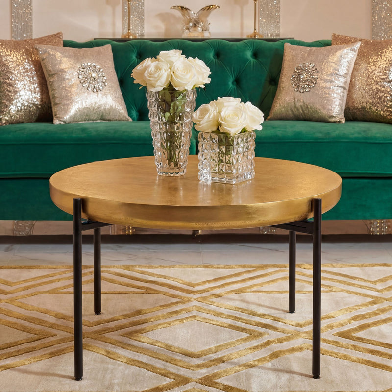 Couchtisch Rund Gold aus Aluminium - Orientalischer Wohnzimmertisch