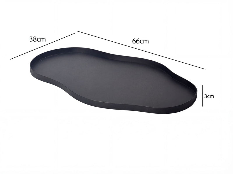 Dekotablett Metall Schwarz organische Form 66 cm Wohnling Handmade