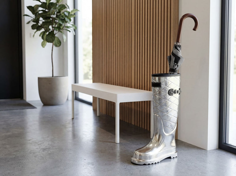 Schirmständer Stiefel-Form Aluminium Silber, 44 cm für den Flur
