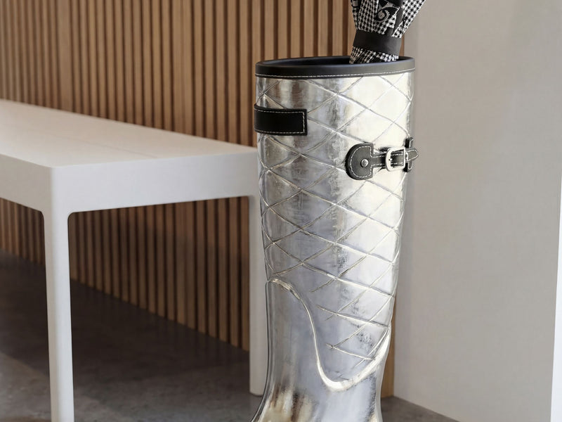 Schirmständer Stiefel-Form Aluminium Silber, 44 cm für den Flur
