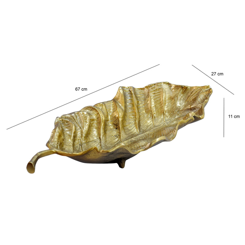 Dekoschale Blatt Gold 67 cm aus Aluminium – Wohnling Handmade