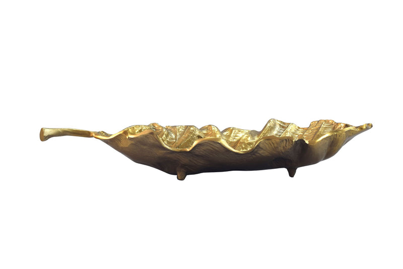 Dekoschale Blatt Gold 67 cm aus Aluminium – Wohnling Handmade
