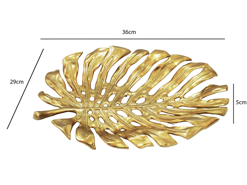 Dekoschale Monstera Gold 36 cm – Handmade Schmuckschale aus Aluminium