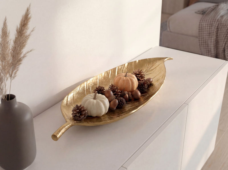 Dekoschale Blatt Wohnling Gold, 61 cm Aluminium für Wohnzimmer & Flur