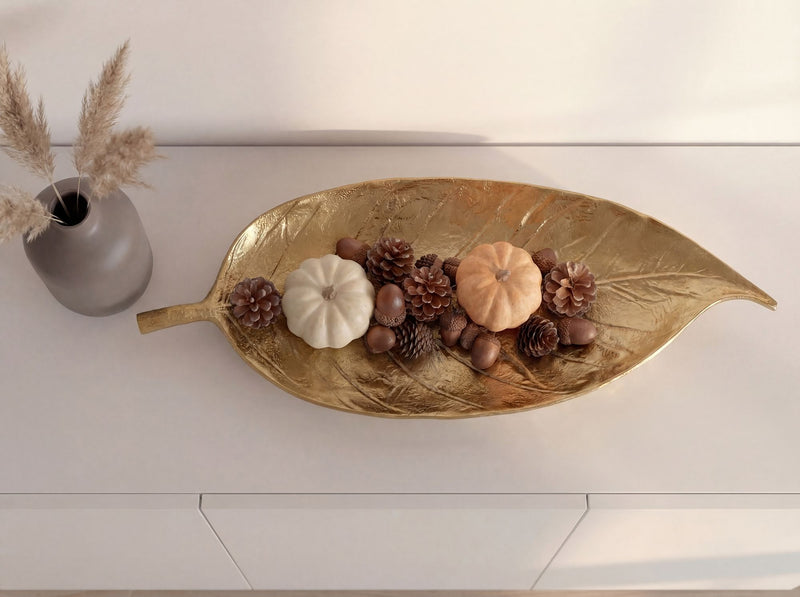 Dekoschale Blatt Wohnling Gold, 61 cm Aluminium für Wohnzimmer & Flur