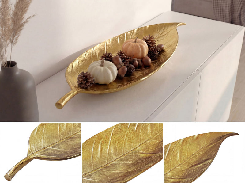 Dekoschale Blatt Wohnling Gold, 61 cm Aluminium für Wohnzimmer & Flur