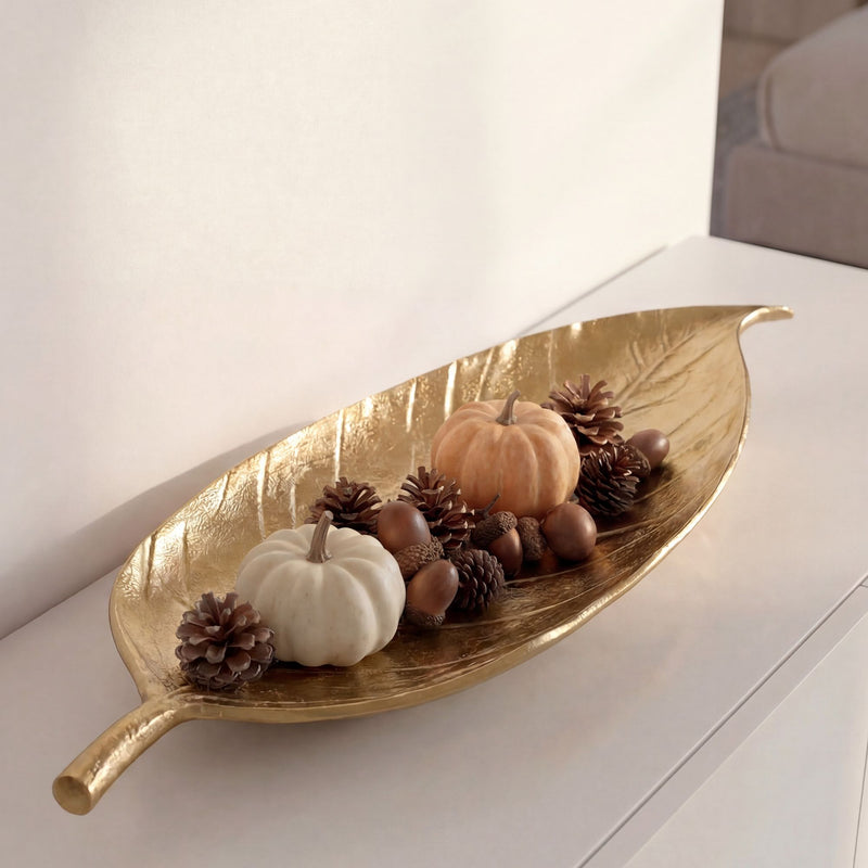 Dekoschale Blatt Wohnling Gold, 61 cm Aluminium für Wohnzimmer & Flur