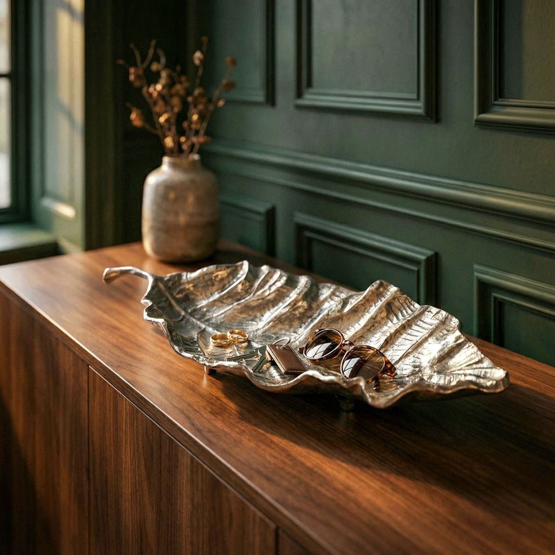 Dekoschale Blatt Aluminium Silber, 67 cm - Wohnling Tischdeko