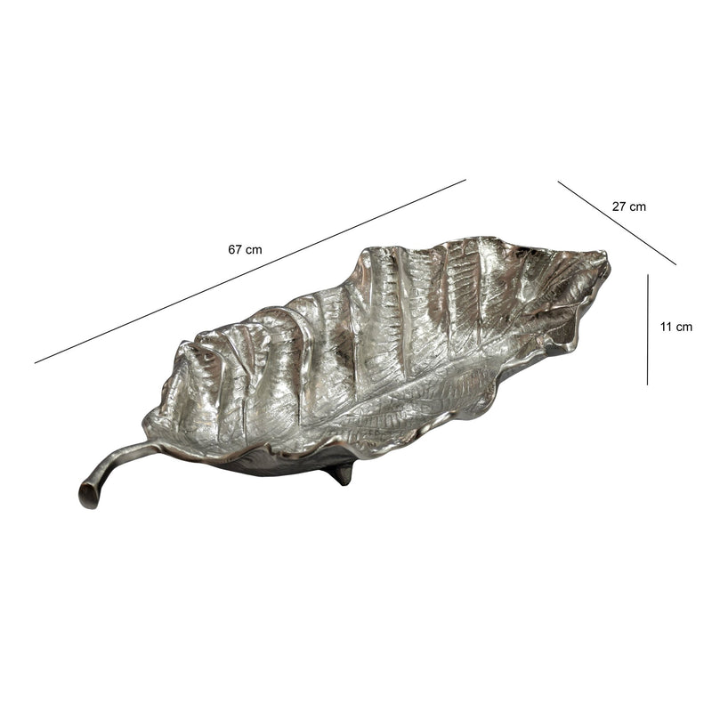 Dekoschale Blatt Aluminium Silber, 67 cm - Wohnling Tischdeko