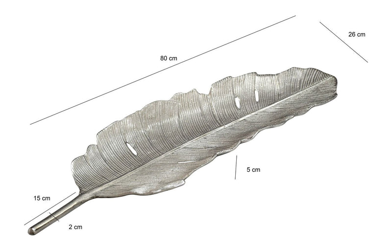 Dekoschale Blatt Wohnling 80 cm, Silbern aus lackiertem Aluminium