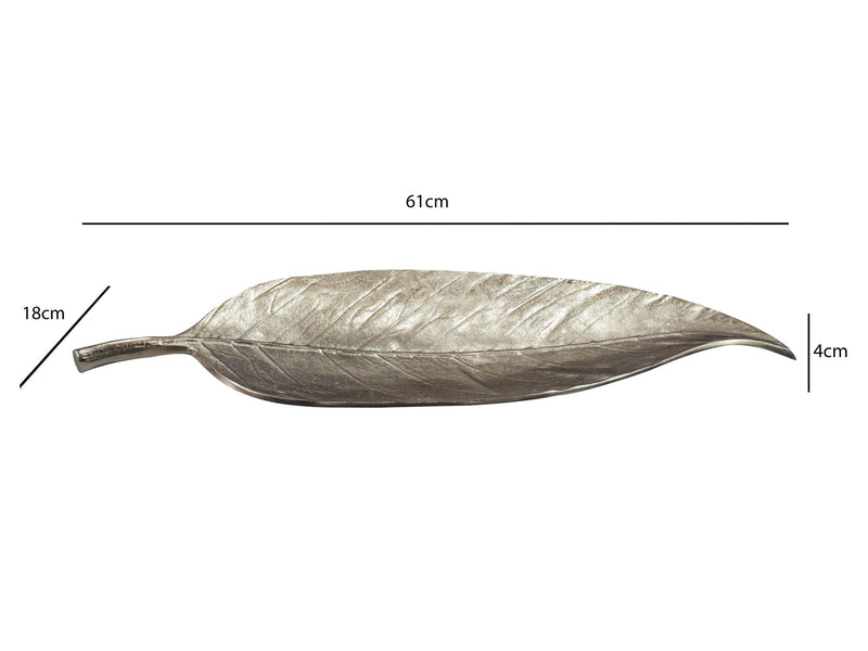 Dekoschale Blatt Wohnling aus Aluminium in Silber, 61 cm Handarbeit
