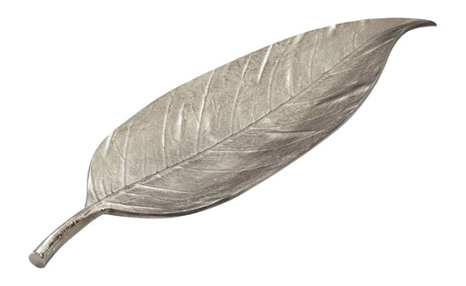 Dekoschale Blatt Wohnling aus Aluminium in Silber, Gesamtansicht mit detaillierter Oberflächenstruktur.