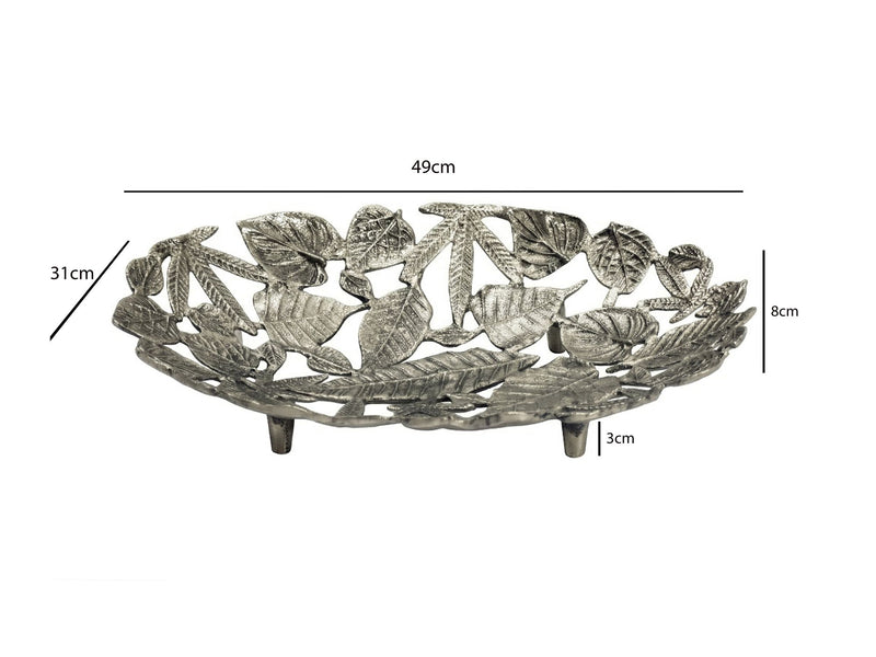 Dekoschale Oval Silber aus Aluminium mit Blätter-Optik, Wohnling