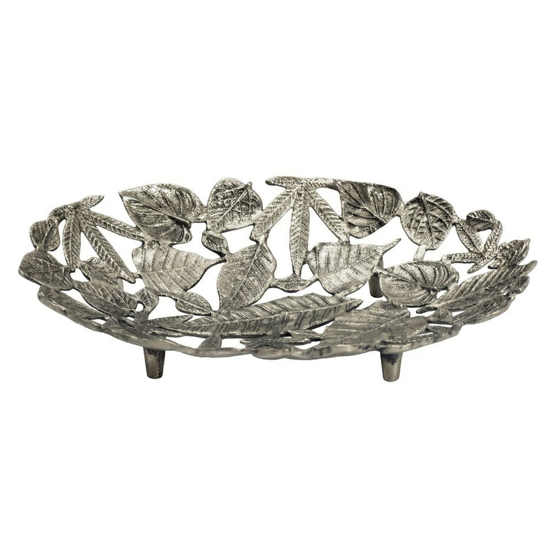Dekoschale Oval Silber aus Aluminium mit Blätter-Optik, Wohnling