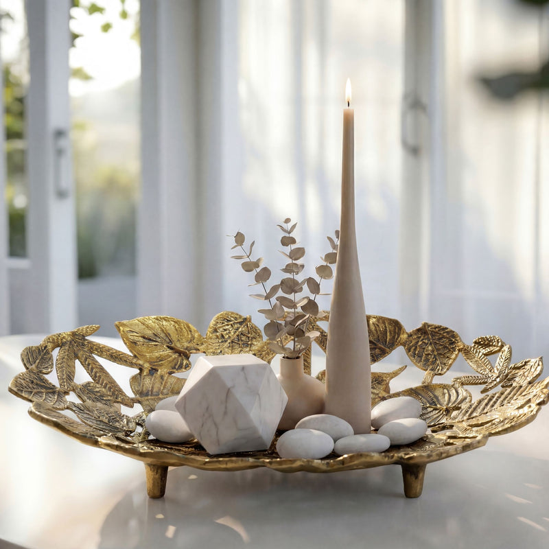 Dekoschale Oval Gold aus Aluminium im Blätter-Design 49 cm Wohnling