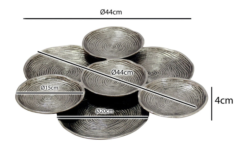 Dekoschale Silber 44 cm rund aus Aluminium – handgefertigte Obstschale