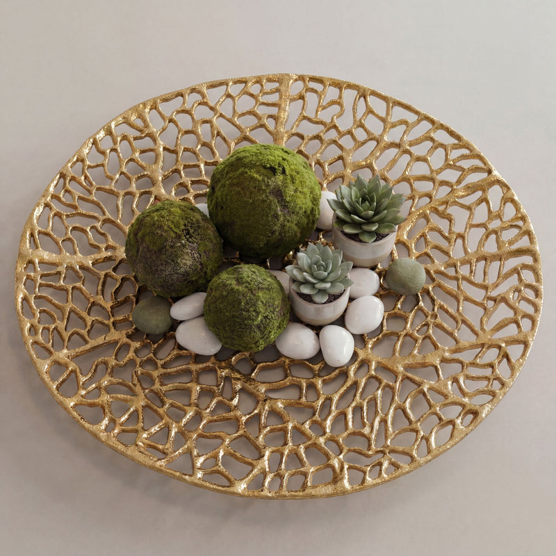 Wohnling Dekoschale Gold 44 cm Aluminium – Handmade Obstschale
